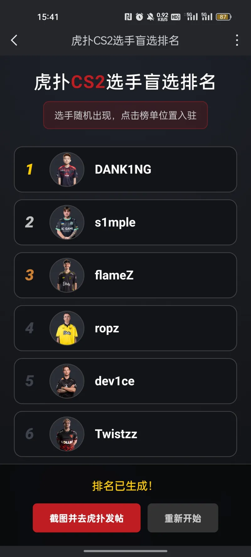 【盲选挑战】我的CS2 Top10排名:DANK1NG第一,s1mple第二,这排位什么水平?-CS2-虎扑社区