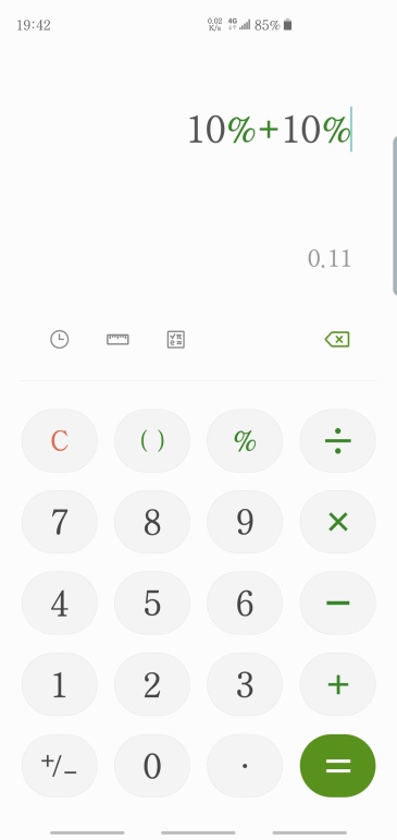 百分之十加百分之十等于几。 手机计算器的结