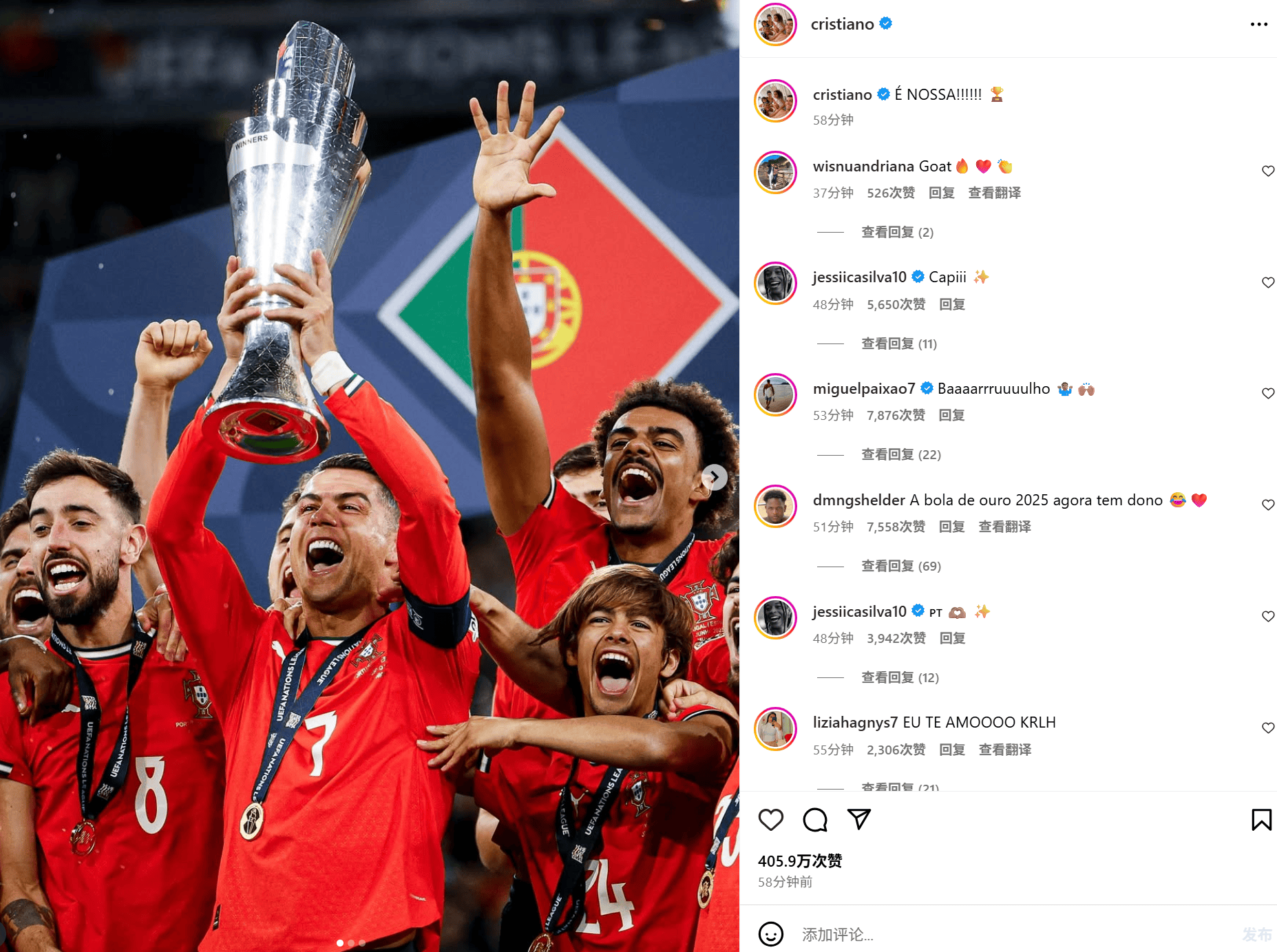 Cristiano Ronaldo com o troféu da Liga das Nações