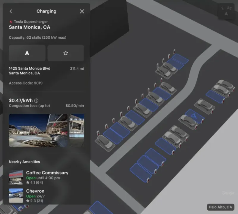 特斯拉公布全新超充站3d地图更多细节