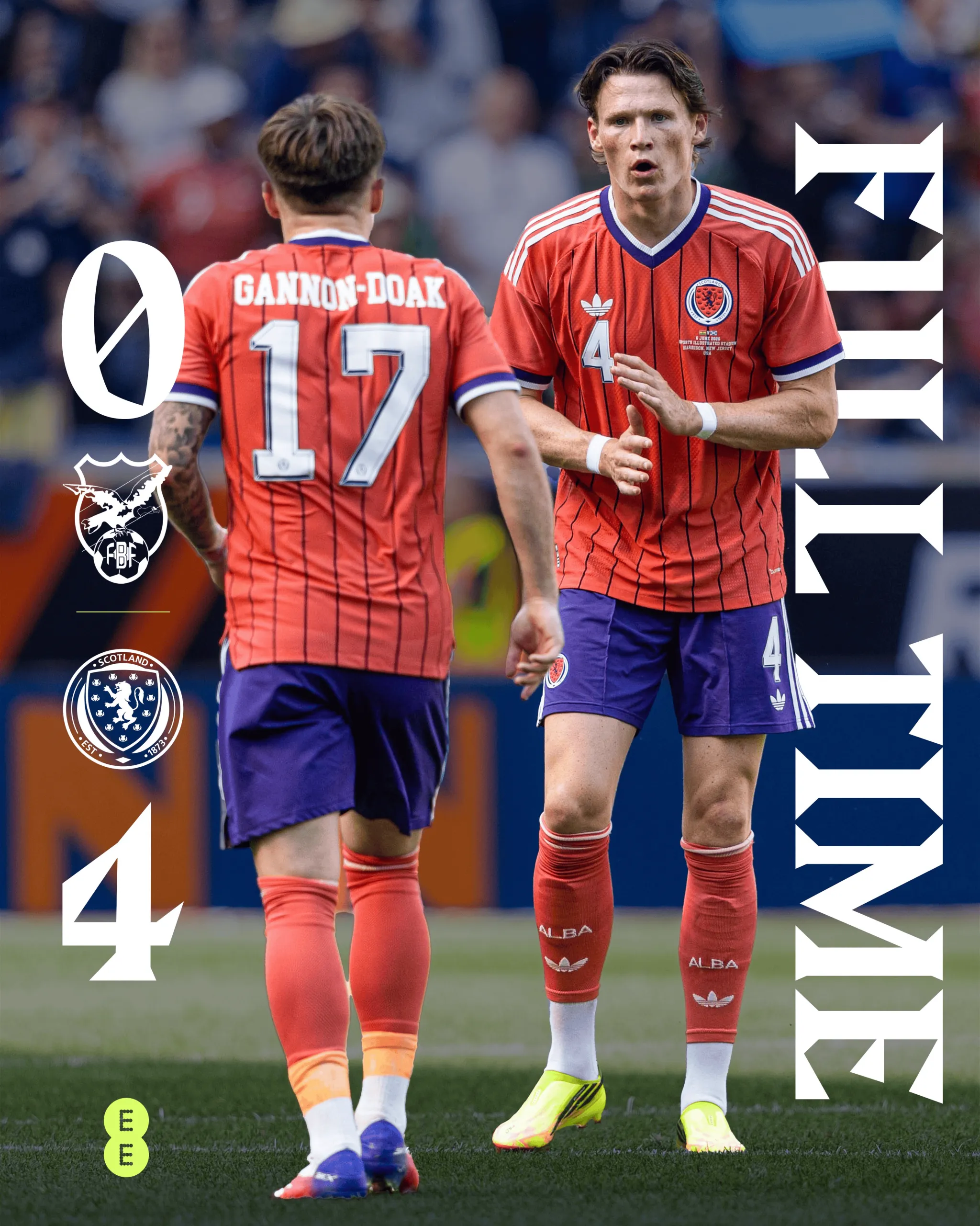 苏格兰4-0玻利维亚，麦克托米奈破门，切-亚当斯双响