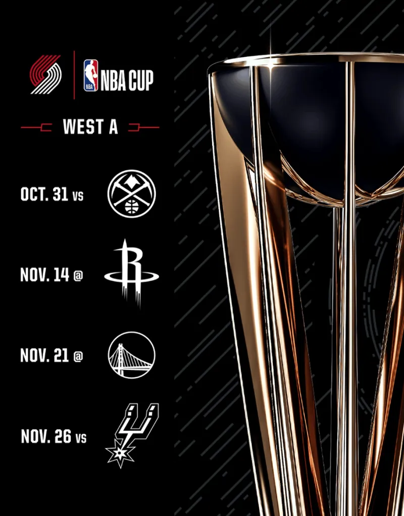 流言板]开拓者新赛季NBA杯赛程：分别对阵掘金、火箭、勇士和马刺
